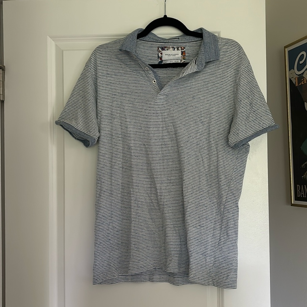 Denim & Flower Ultra Soft button Polo |Size M|